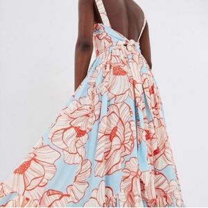 Farm Rio x Anthropologie Floral Print Maxi Dress in Blue and Red